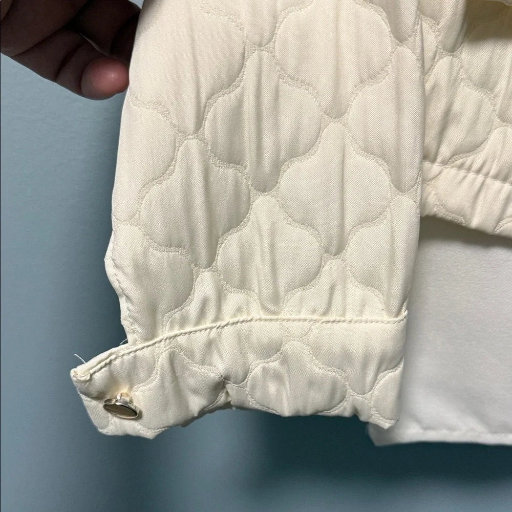 Mia Sue Cream Quilted Jacket with Flower Accent for kids